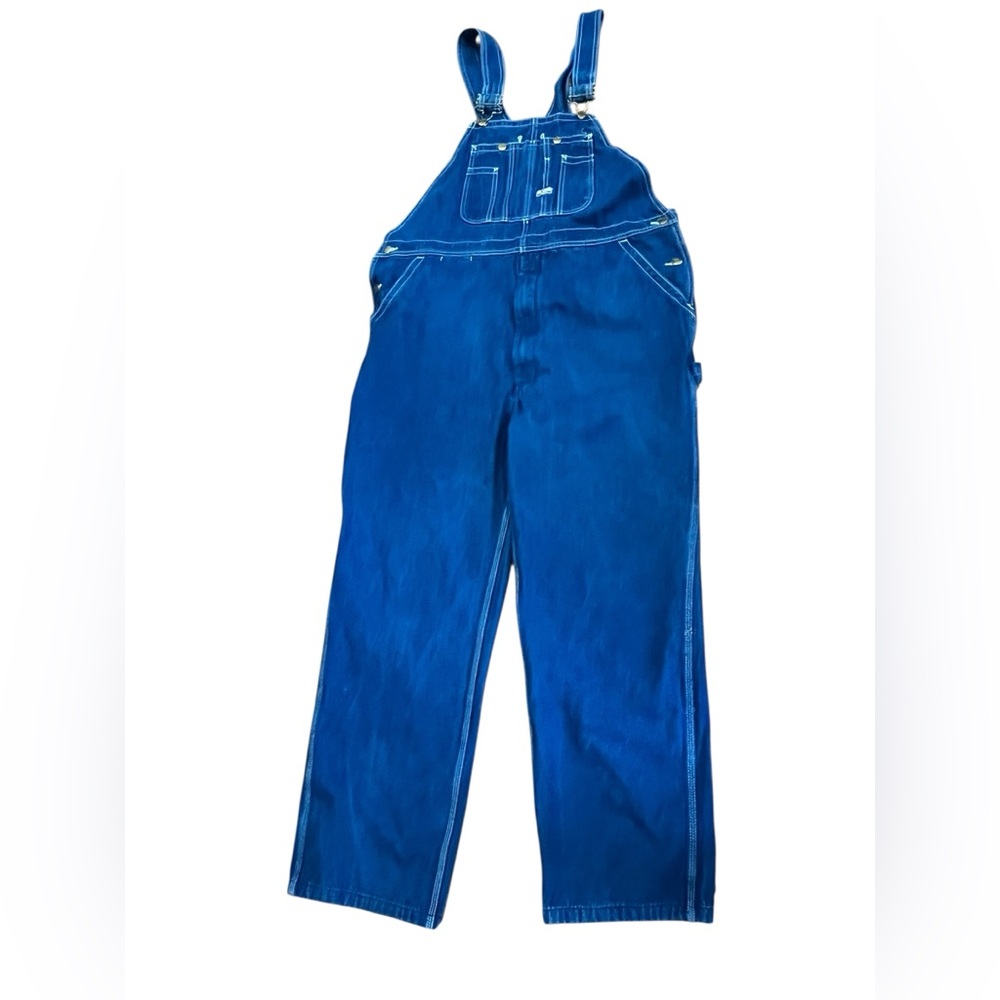 Big Smith Bib Overalls 42 x 34 Dark Washed Blue Denim